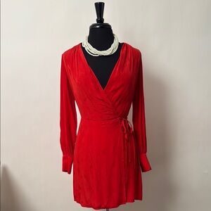 Topshop Red Bishop Sleeve Wrap Dress